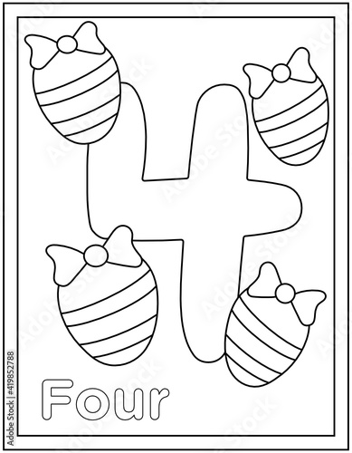 
Hand drawn vector of four coloring page, numerical digit 

