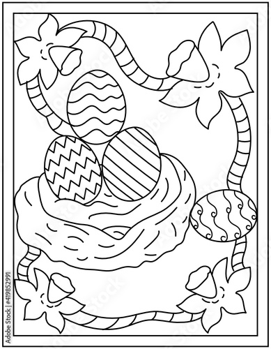 
Eggs nest coloring page designed with hand drawn vector 

