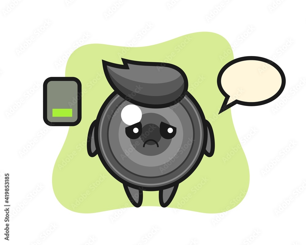 Camera lens mascot character doing a tired gesture Camera lens mascot character doing a tired gesture