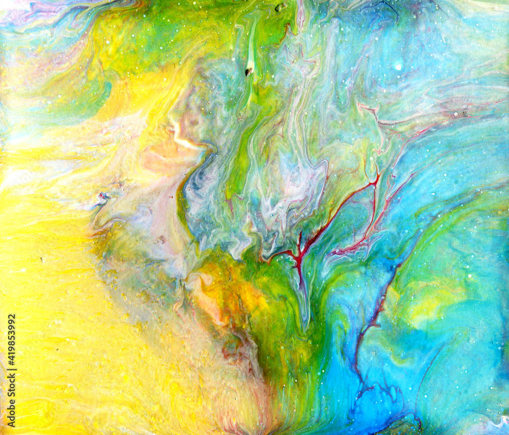 Fluid Art. Abstract colorful acrylic background. Liquid marble texture. Free-flowing inkscapes. Handmade marble texture. Acrylic pattern.