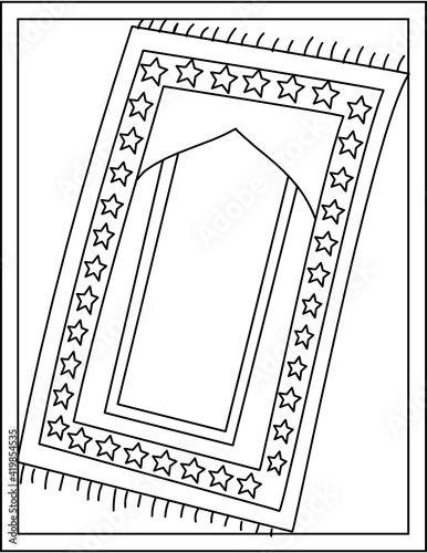 
Prayer rug coloring page designed in hand drawn vector 

