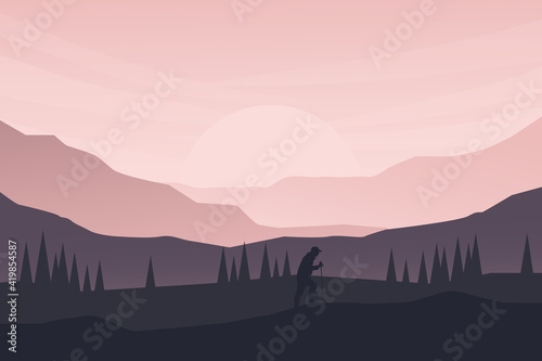 flat landscape mountain climber's nature and bright light