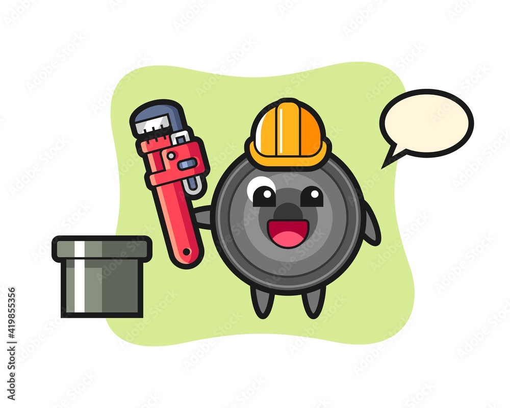 Character illustration of camera lens as a plumber