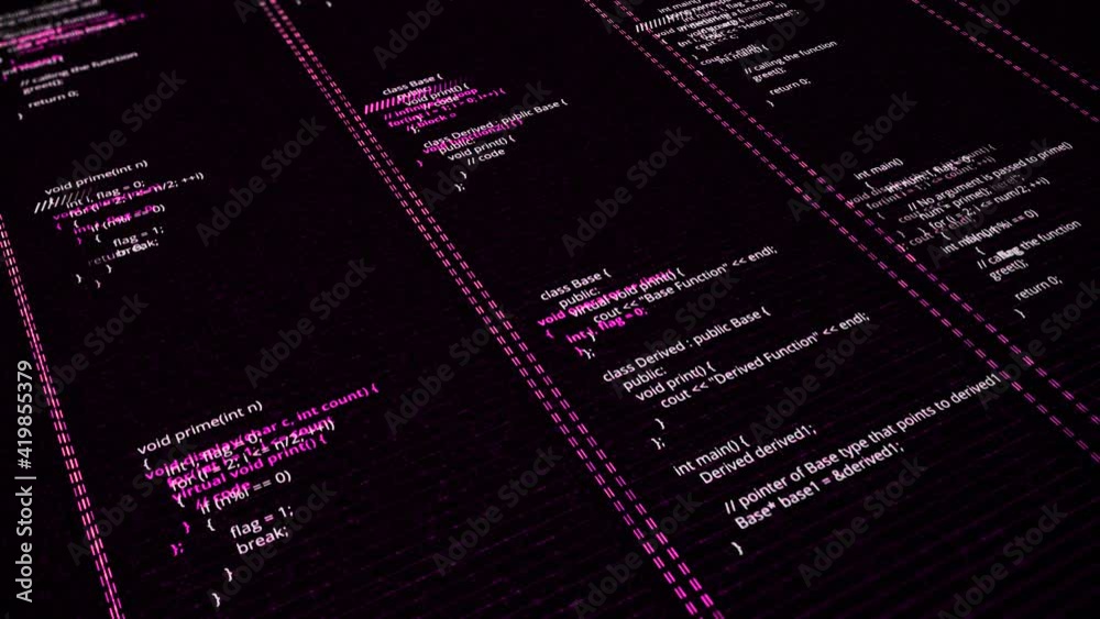 Process of writing source code. Animation. Virtual field of software ...