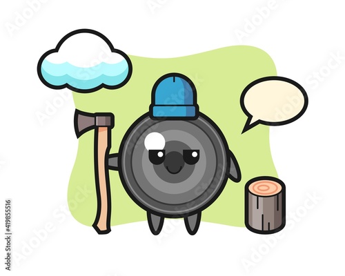 Character cartoon of camera lens as a woodcutter