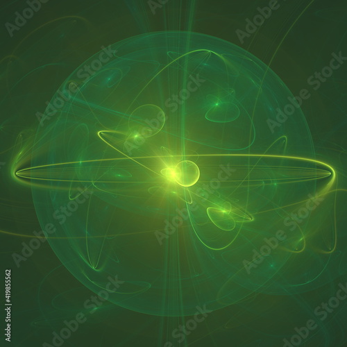 Radioactive green and yellow shiny circles cosmic abstract background