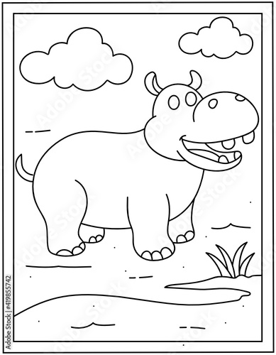 
A wild hippopotamus in colouring page vector 

