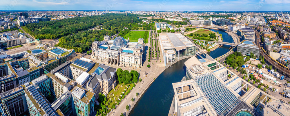 Aerial view of Reichstag in summer day, Berlin