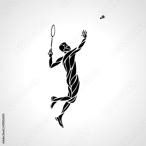 Creative silhouette of abstract badminton player smash shot