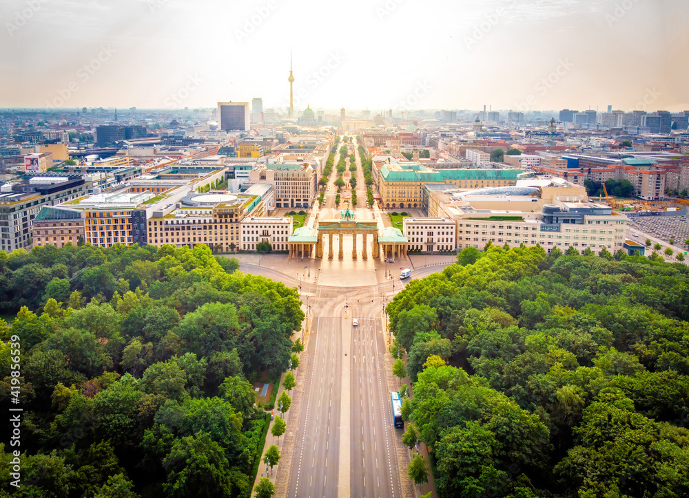 Brandenburg gate after the sunrise in summer, Berlin