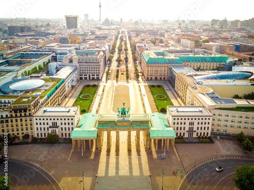 Brandenburg gate after the sunrise in summer, Berlin