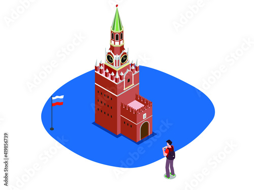 Moscow clock tower 3D isometric vector concept for banner, website, illustration, landing page, flyer, etc