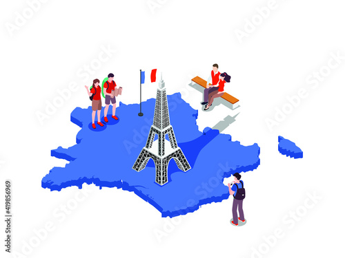 Eiffel tower of France 3D isometric vector concept for banner, website, illustration, landing page, flyer, etc