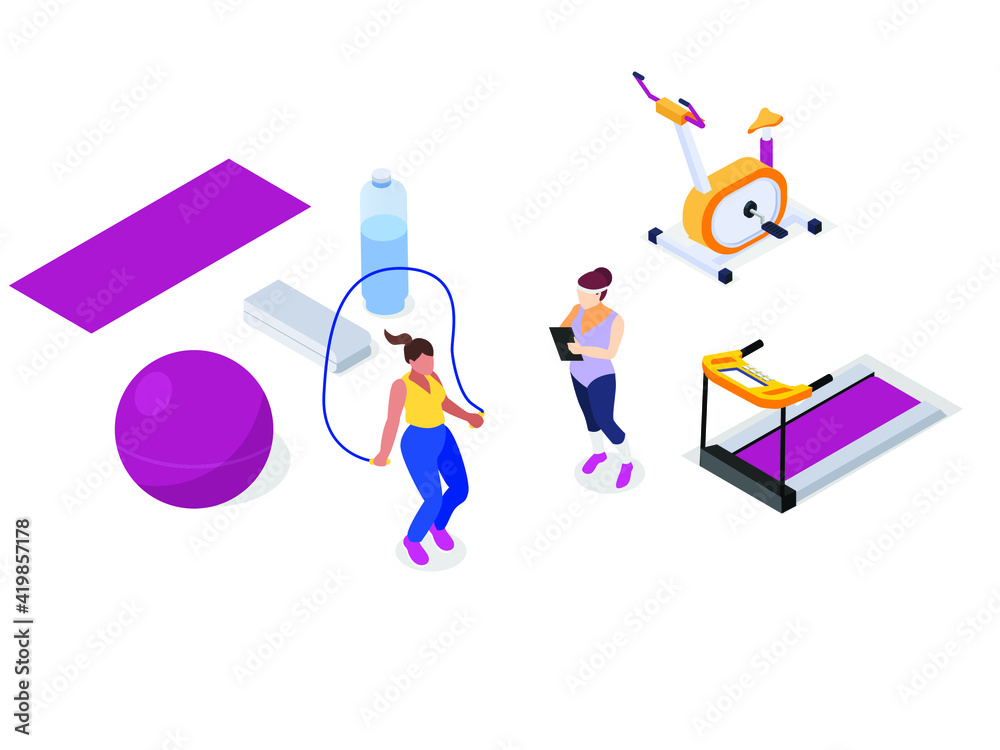 People at gym 3D isometric vector concept for banner, website, illustration, landing page, flyer, etc People at gym 3D isometric vector concept for banner, website, illustration, landing page, flyer, etc