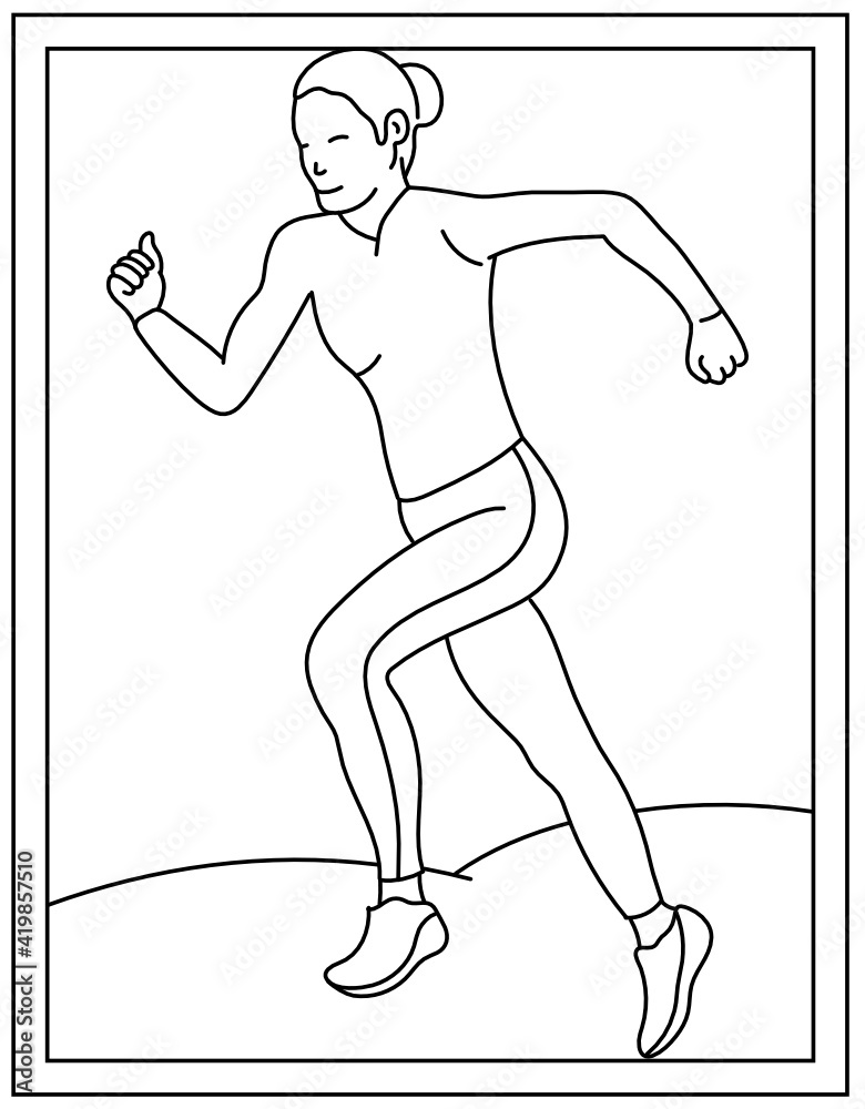 Jogging drawing in coloring page design template Stock Vector | Adobe Stock