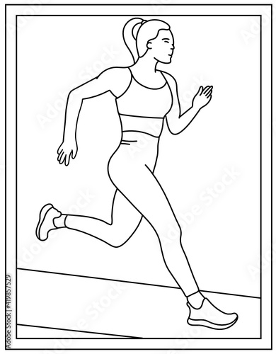 
Jogging drawing in coloring page design template 

