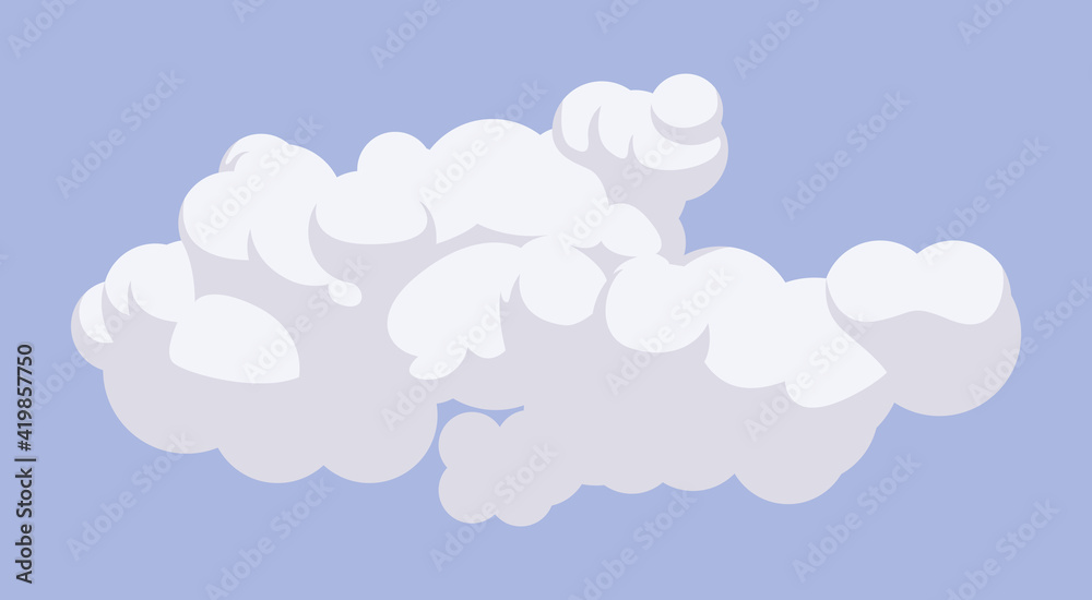 Cloud floating in the atmosphere, calm clear light blue sky. Good weather, heaven, beautiful peaceful day, cute meteorology sign. Vector flat style cartoon illustration, daytime background