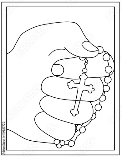 
Rosary template vector design coloring page 


