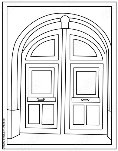 
Line vector of doorway colouring page

