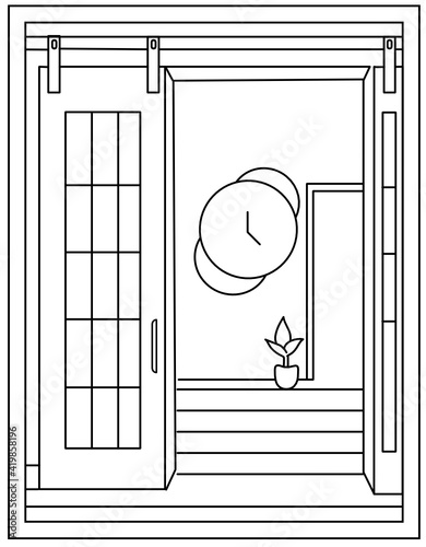 
An opened door drawing, coloring page 

