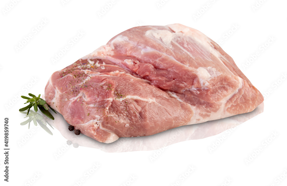 raw pork chops top view isolated white background 