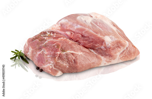 raw pork chops top view isolated white background 