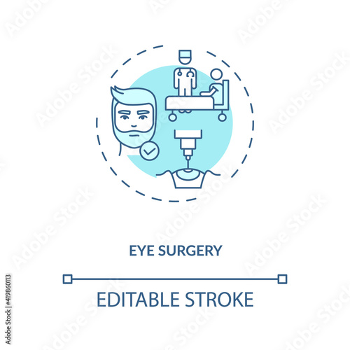 Eye surgery concept icon. Eye diseases treatment methods. Surgery performed on eye to fight diseases idea thin line illustration. Vector isolated outline RGB color drawing. Editable stroke