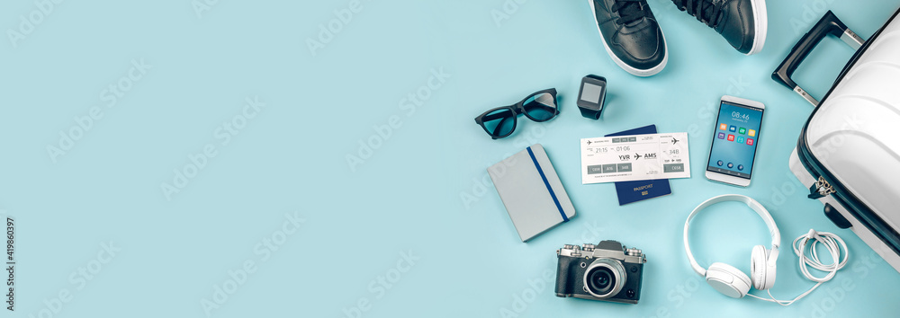 Background set with urban vacation accessories