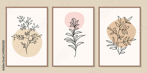 Gallery wall art set of 3 printable minimalist print. Wall art for bedroom, Living room and office decor. Hand draw vector design elements. Vector EPS10.