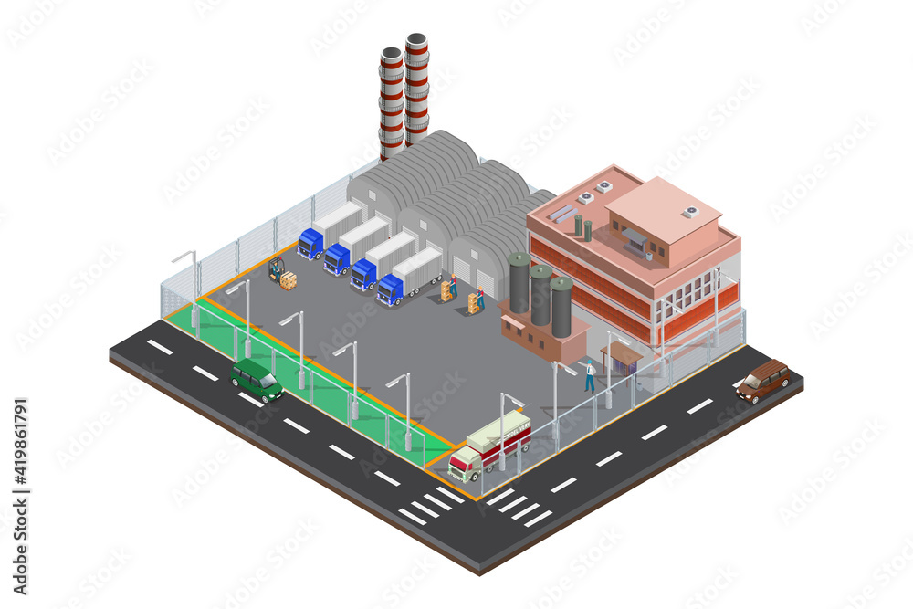 Modern Isometric Factory warehouse icon, Suitable for Diagrams, Infographics, Book Illustration, Game Asset, And Other Graphic Related Assets