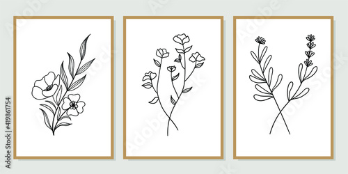 Gallery wall art set of 3 printable minimalist print. Wall art for bedroom, Living room and office decor. Hand draw vector design elements. Vector EPS10.