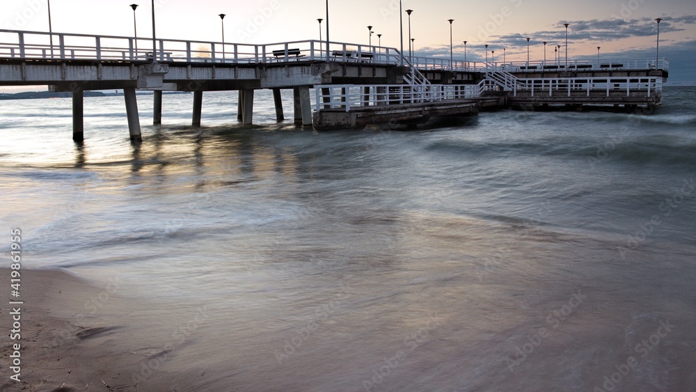 Time lapse sea beach pier long exposure