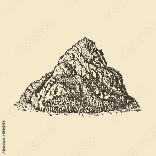 A mountain view, hand drawn illustration in vector