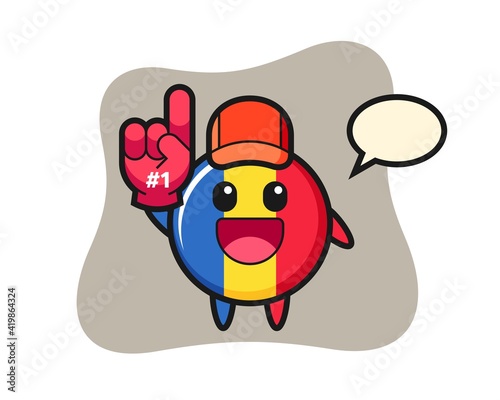 Romania flag badge illustration cartoon with number 1 fans glove