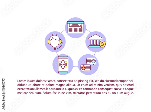 Bank support line concept icon with text. Way of contacting manager. Help to customers. PPT page vector template. Brochure, magazine, booklet design element with linear illustrations