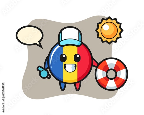 Cartoon mascot of romania flag badge as a beach guard