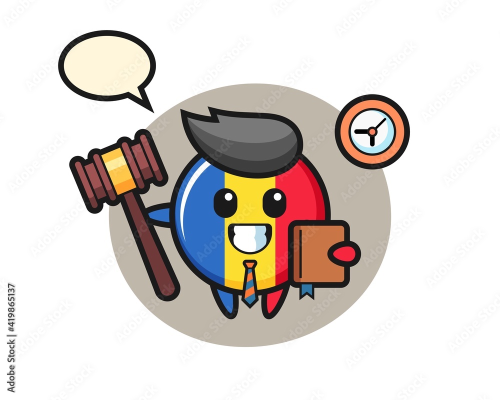 Mascot cartoon of romania flag badge as a judge