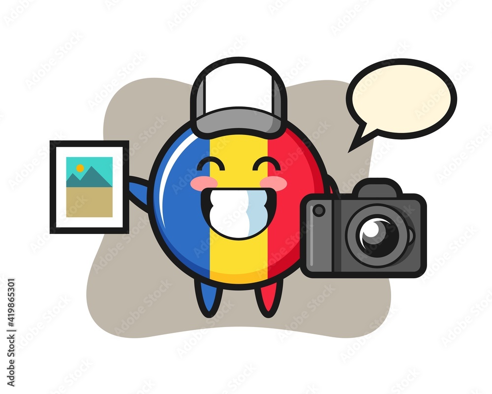 Character illustration of romania flag badge as a photographer