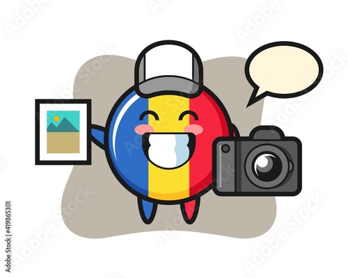 Character illustration of romania flag badge as a photographer