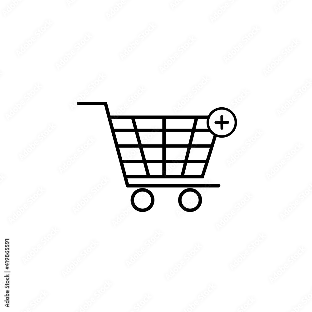Shopping cart icon with plus. Add from cart. E-commerce sign. Graph symbol for your web site design, logo, app, UI. Vector illustration, EPS10.