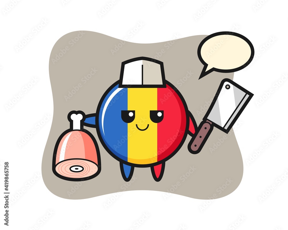 Illustration of romania flag badge character as a butcher