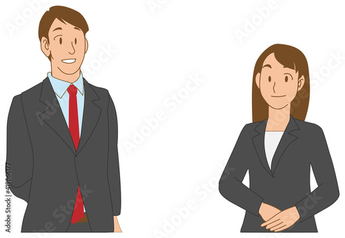 スーツを着て並ぶ男女のビジネスマンの上半身