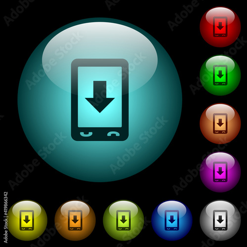 Mobile scroll down icons in color illuminated glass buttons