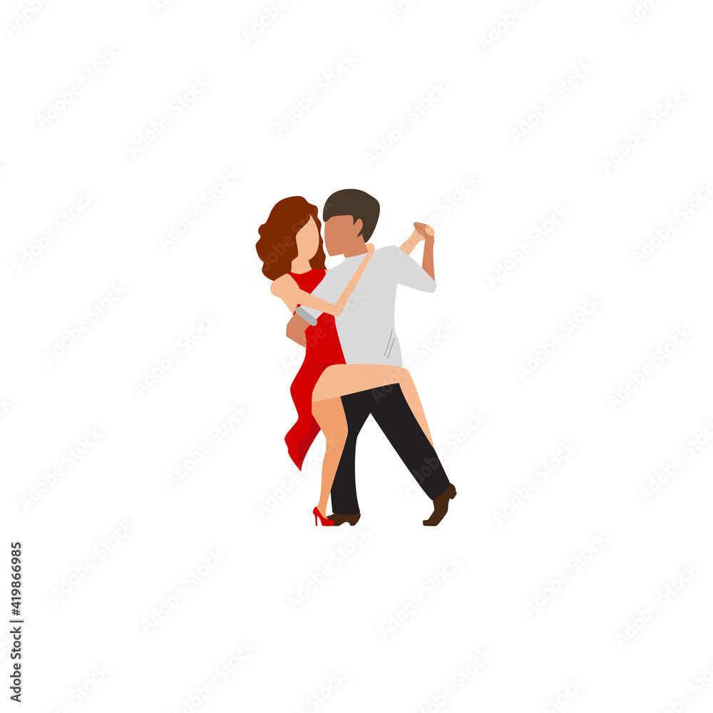 Couple in love dancing tango. Cartoon flat dancers for your creative design. Vector illustration
