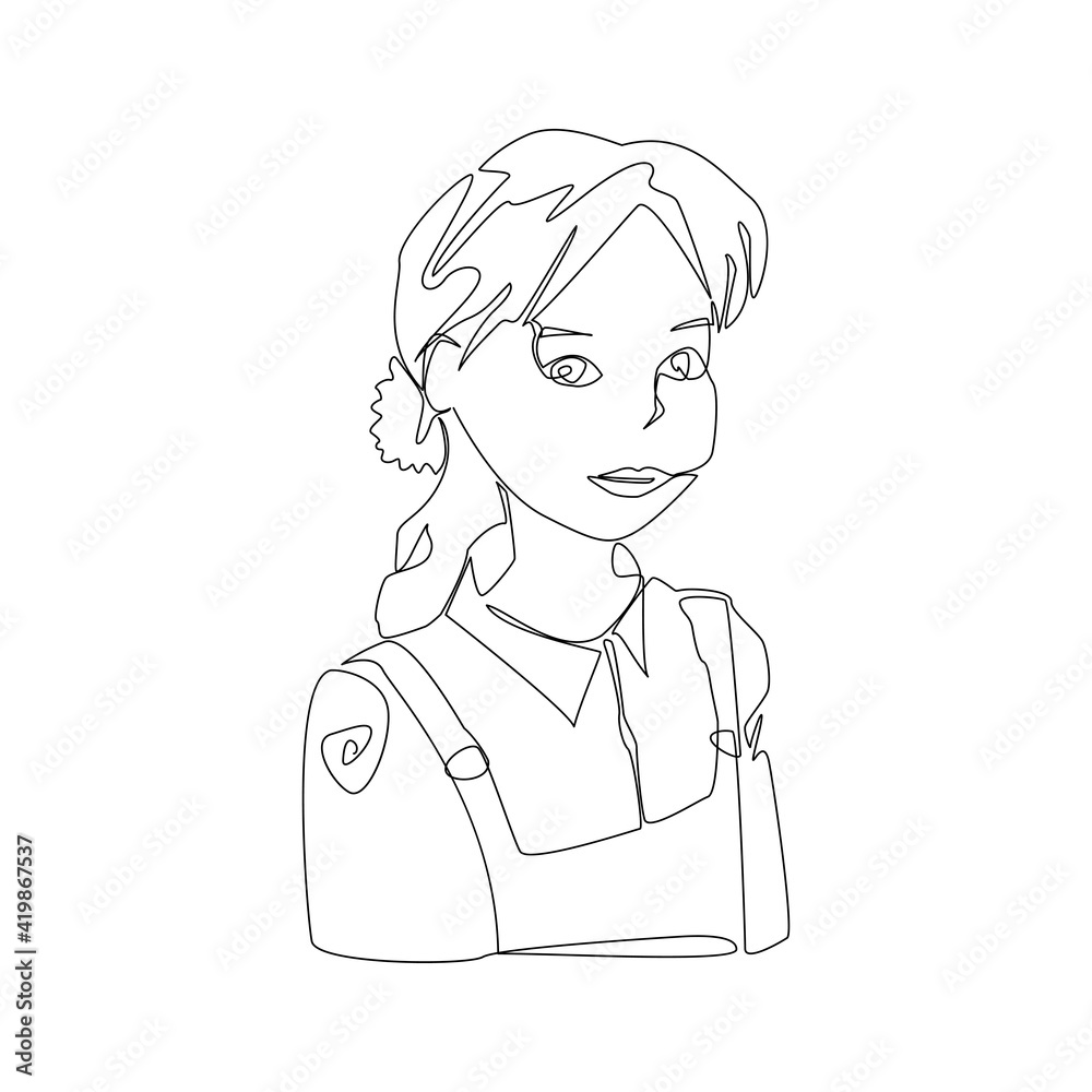 smiling schoolgirl portrait with one line for your creative design. Vector illustration smiling schoolgirl portrait with one line for your creative design. Vector illustration