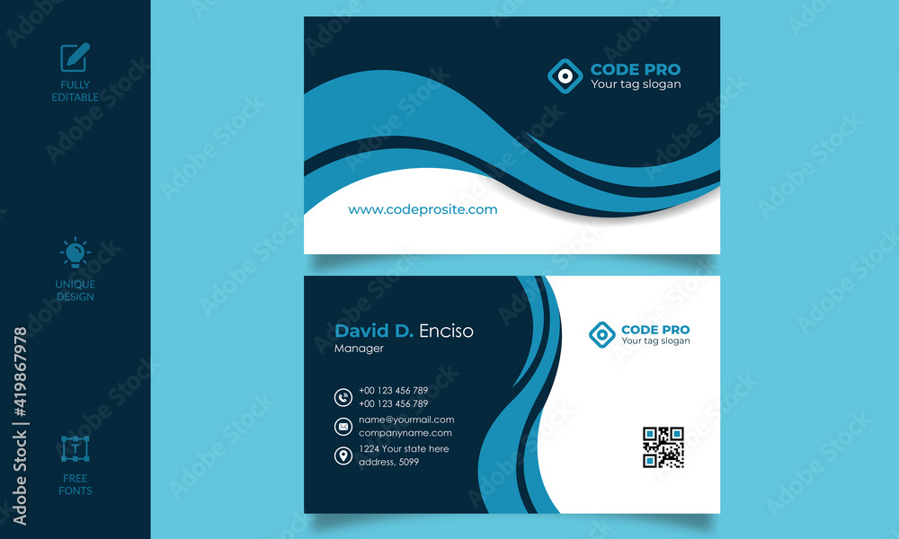 business card template, Flat business card design vector, abstract creative business card, Double-sided creative business card template, Blue modern creative business card, name card, 