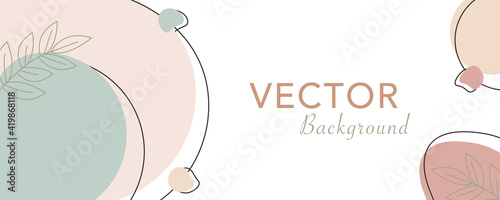 Abstract organic line drawing background. Neutral continuous minimal art vector banner template. Pastel colors fashion design. Vector illustration.