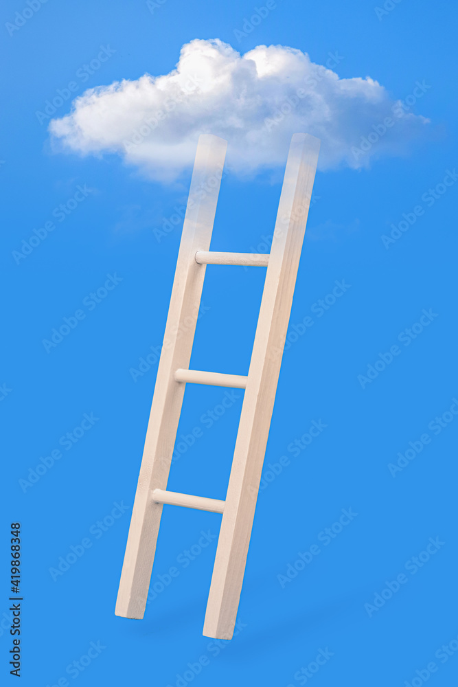 Illustration with scale and cloud in blue sky, concept of aspiration, heaven, metaphysics Illustration with scale and cloud in blue sky, concept of aspiration, heaven, metaphysics
