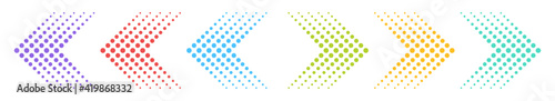 Dotted arrow icon set. Gradient dot vector isolated elements. Arrows halftone effect on white background. Vector illustration.