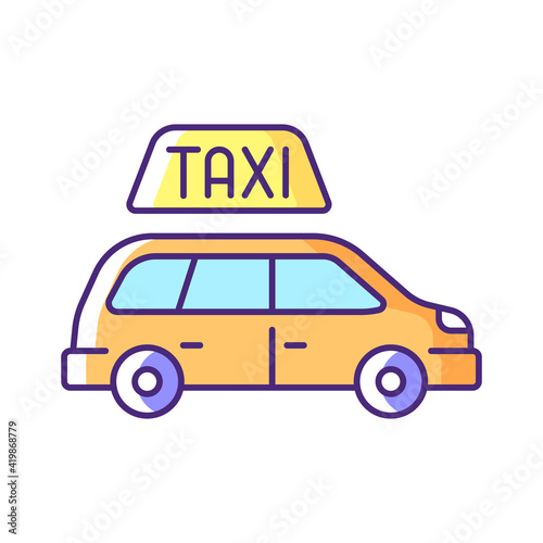 Minivan taxis RGB color icon. Van side view. Convenient service for ordering car. Need to transport a large group of people. Roomy car. Modern taxi service. Isolated vector illustration